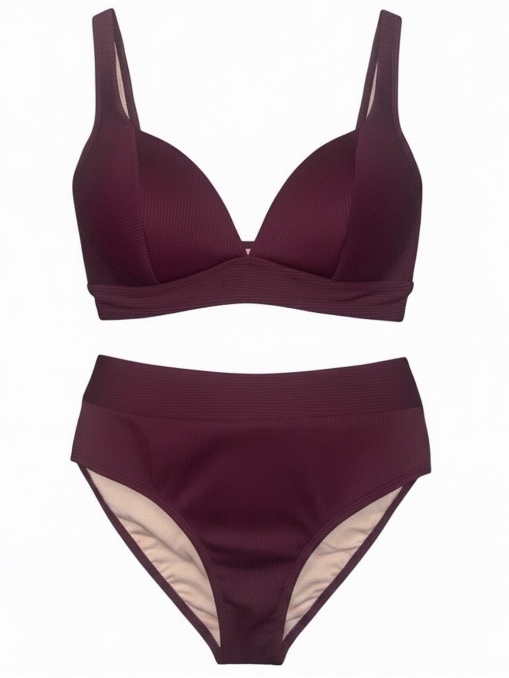 Cupshe Deep Wine Burgundy Textured High-Waist Bikini Set
Medium NWT